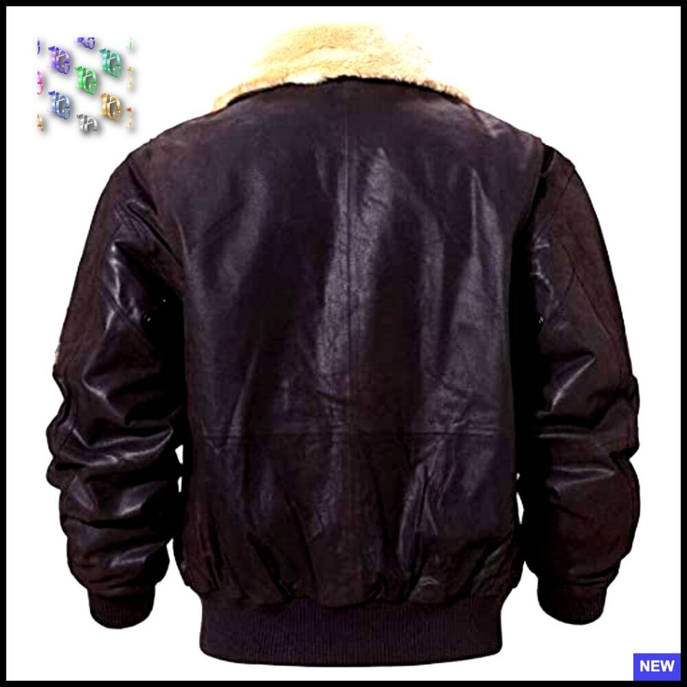 Men's Genuine Leather Bomber Jacket with Removable Fur Collar Aviator Style - Picture 2 of 6
